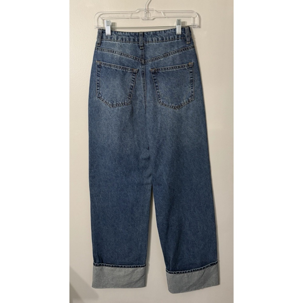 Tinseltown High Waist Wide Leg Cuffed Jeans High Rise Med Wash Womans Sz 0 - Picture 2 of 8